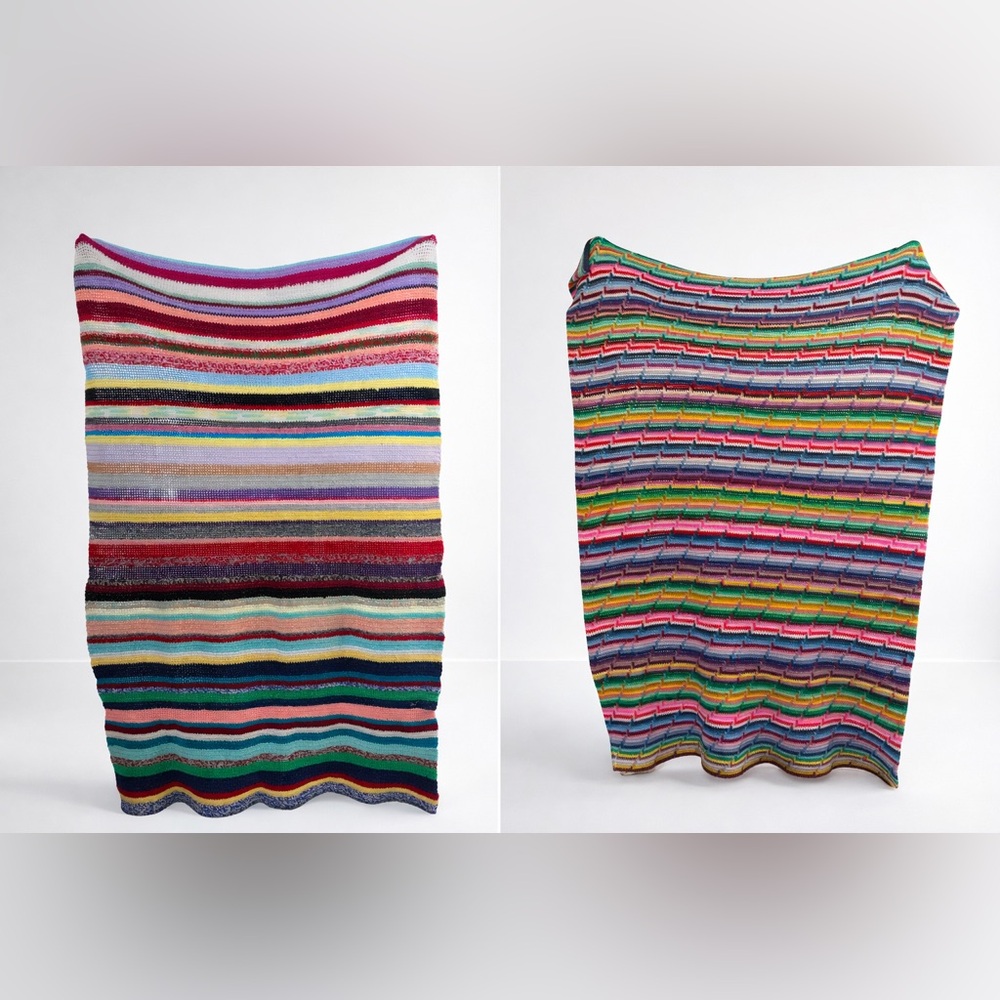 BUNDLE HANDMADE Colorful CROCHET Striped Throw Blanket